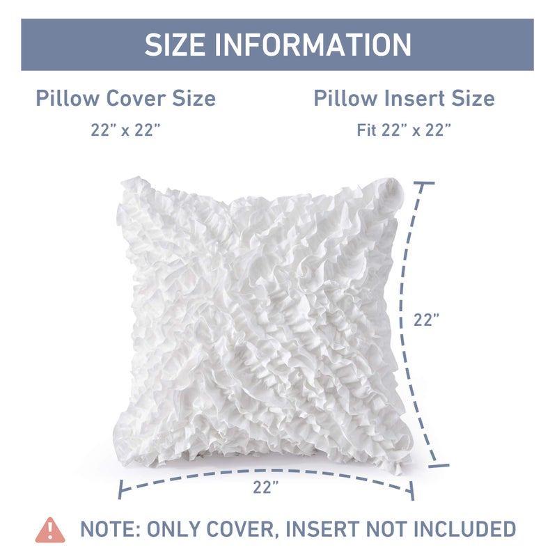 Leeden Throw Pillow Covers (Set of 2), 3D Design Handmade Cute Ruffles Pillowcase, Christmas Decorative Cushion Cover for Sofa Couch Bedroom Living Room, 22 x 22 inch, White - Image 2